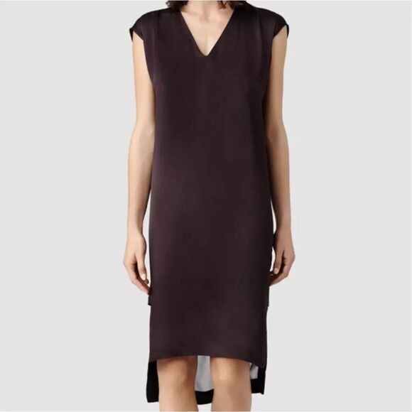 AllSaints Dresses & Skirts - Allsaints Alia Dress Womens 2 Plum High Low Hem Silk Sleeveless Cocktail Party